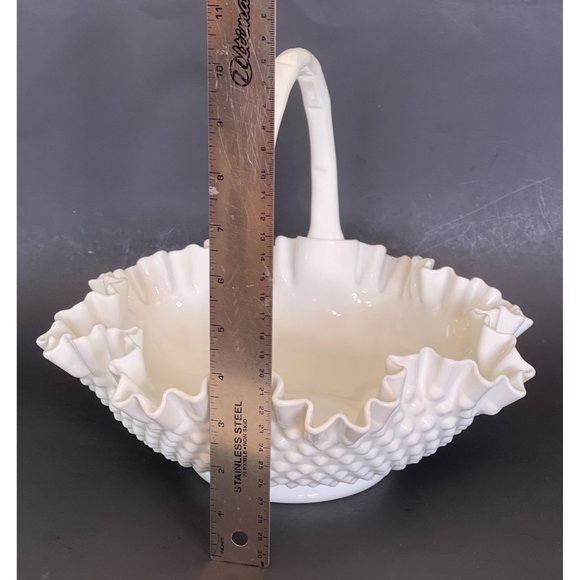 Fenton Milk Glass Bride Basket Hobnail Large 9” x 11.5” Vintage Ruffled Wave - Picture 6 of 8